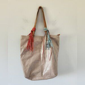 THE SAK | Leather Tote Bag Tassels Taupe Brown Blue Red